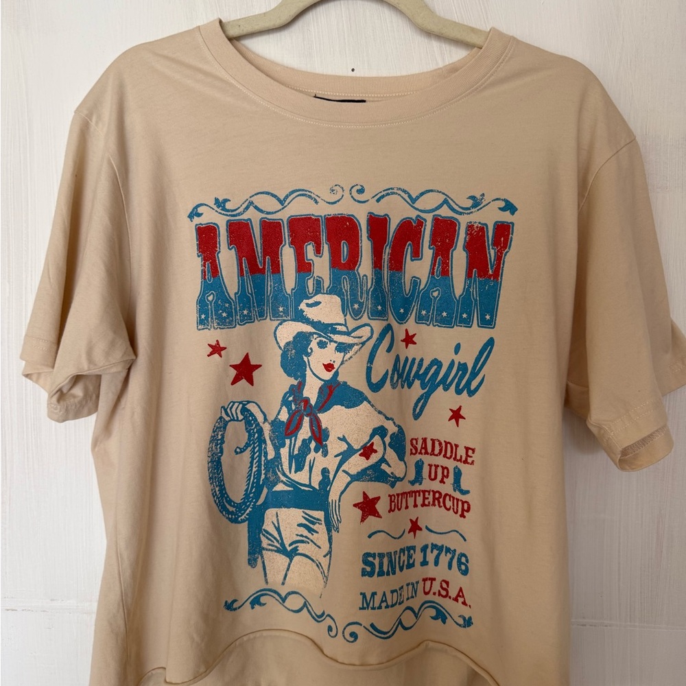 Beige American Cowgirl Graphic T-Shirt